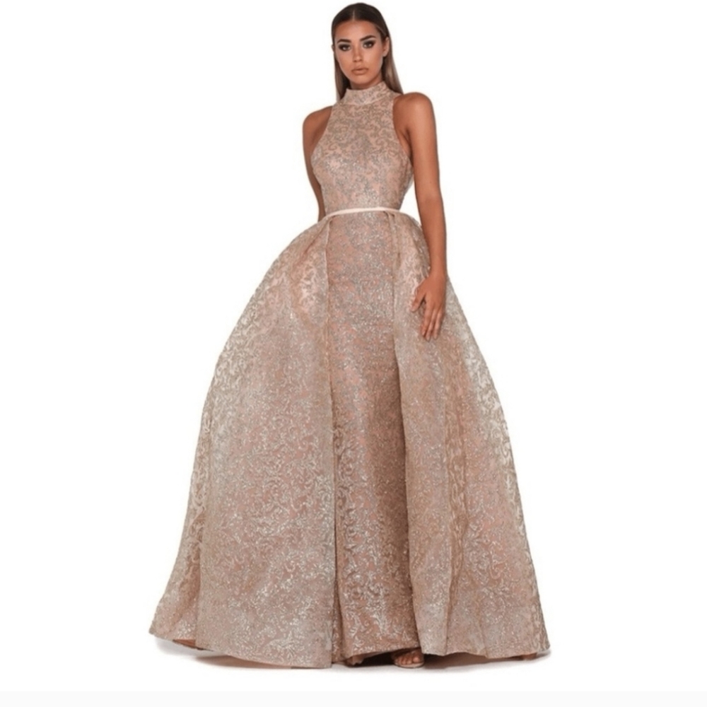 Portia and scarlett nude/ gold dress + overskirt